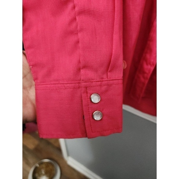 Vintage ELY Country Charmers Women’s Large Western Shirt Pearl Snap Pink Roses - Picture 9 of 10